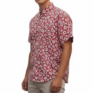 J. Crew Factory Short-Sleeve Slim Flex Washed Casual Floral Printed Shirt